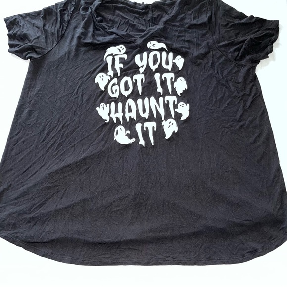 Sew in Love Ladies 3X Black V-neck Halloween T-shirt If You Got It Haunt it Top - Picture 10 of 10